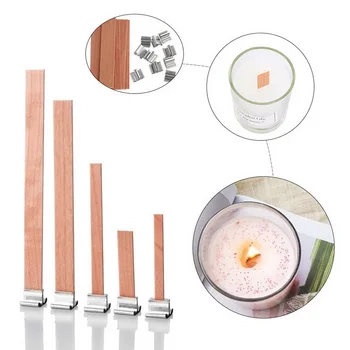 

10PCS Wooden Wick Wax Candle Core Square Candlestick Sustainer Tabs Stand Alloy DIY Craft Oil Lamps Making Supplies Party