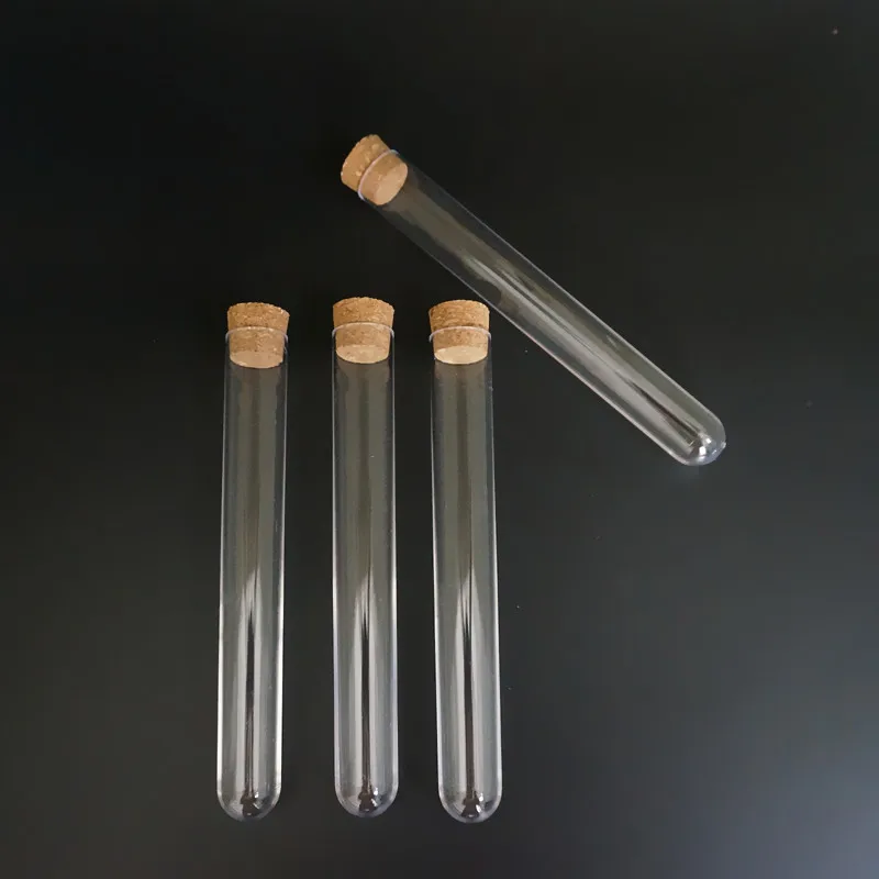 Tubos de ensayo de plástico con tapón de corcho, para experimentos y pruebas de laboratorio, 20x100mm, 10, 20, 50 y 150 unidades