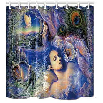 

Waterproof Fabric Bathroom Shower Curtain & 12 Hooks Mermaid Princess Flower
