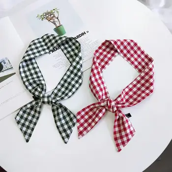 

2020 Spring Summer Korean New Style Plaid Small Scarf Multi-Functional Silk Scarf Linen Grid Fashion Wild Cute Women Headscarf