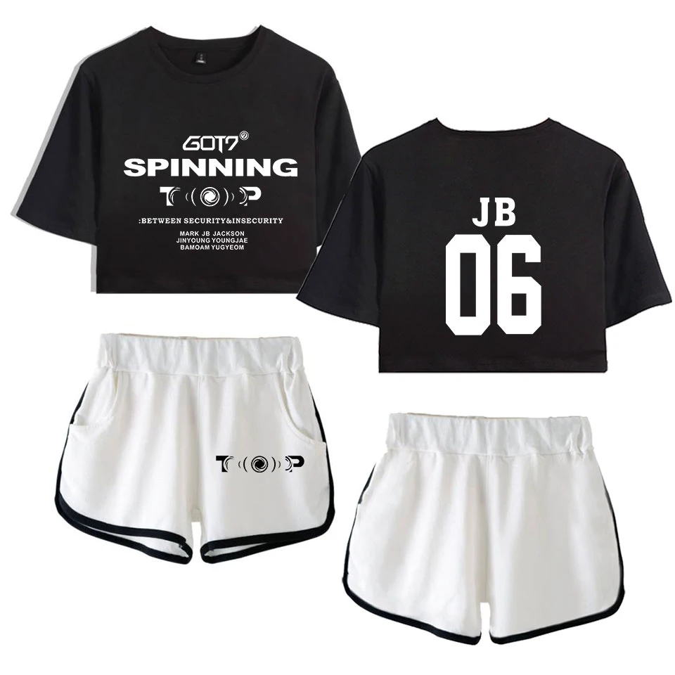 GOT7 2D Women Two piece Set Fashion Summer Short Sleeve Crop Top+Shorts 2019 New Arrival Hot Sale Casual Streetwear Clothes Plus