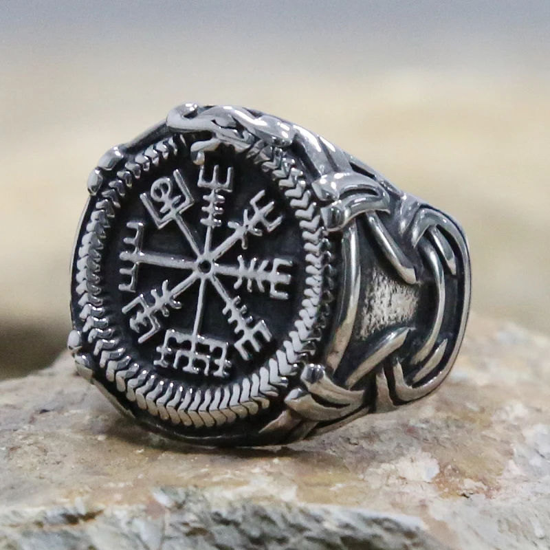 Vintage Gothic Viking Compass Rings 316L Stainless Steel Pirate Men Nordic Ethnic Style Amulet Jewelry Gift | Украшения и
