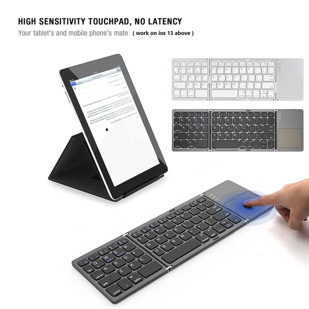 

Mini Folding Wireless Bluetooth Keyboard Rechargeable Keypad with Touchpad Mini Keyboard for IOs/android/Windows Tablet