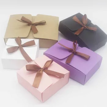 

Pink /purple /beige white /white /Kraft /black boxes with ribbon,wedding favor baby shower favor boxes party gift boxes 5pcs/lot