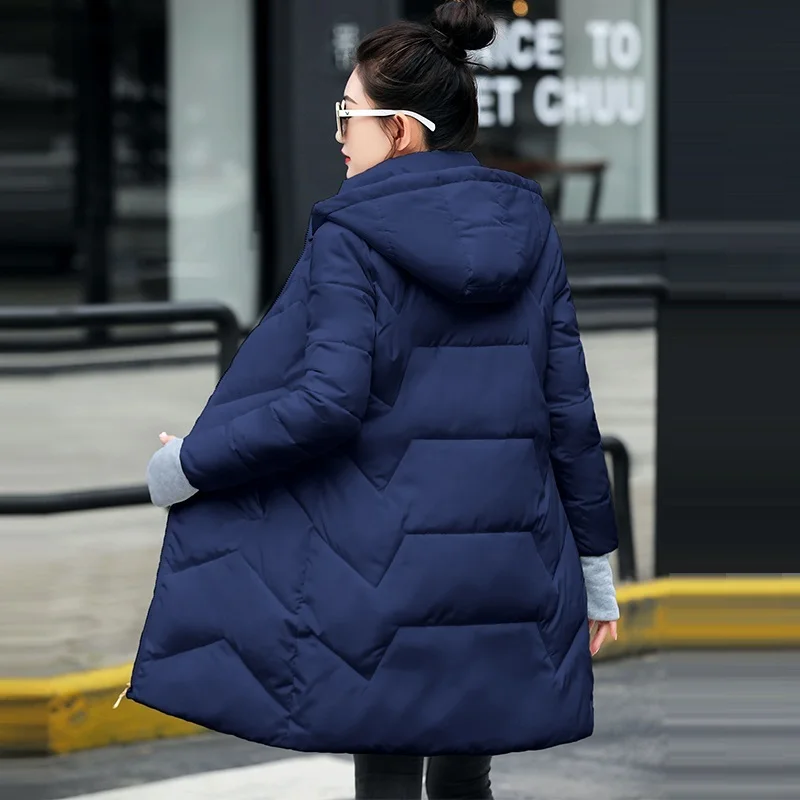 Женское зимнее теплое пальто с капюшоном размера плюс S-5XL, хлопковые парки, зимняя куртка, Женская длинная парка, Женская Стеганая куртка - Цвет: Dark blue