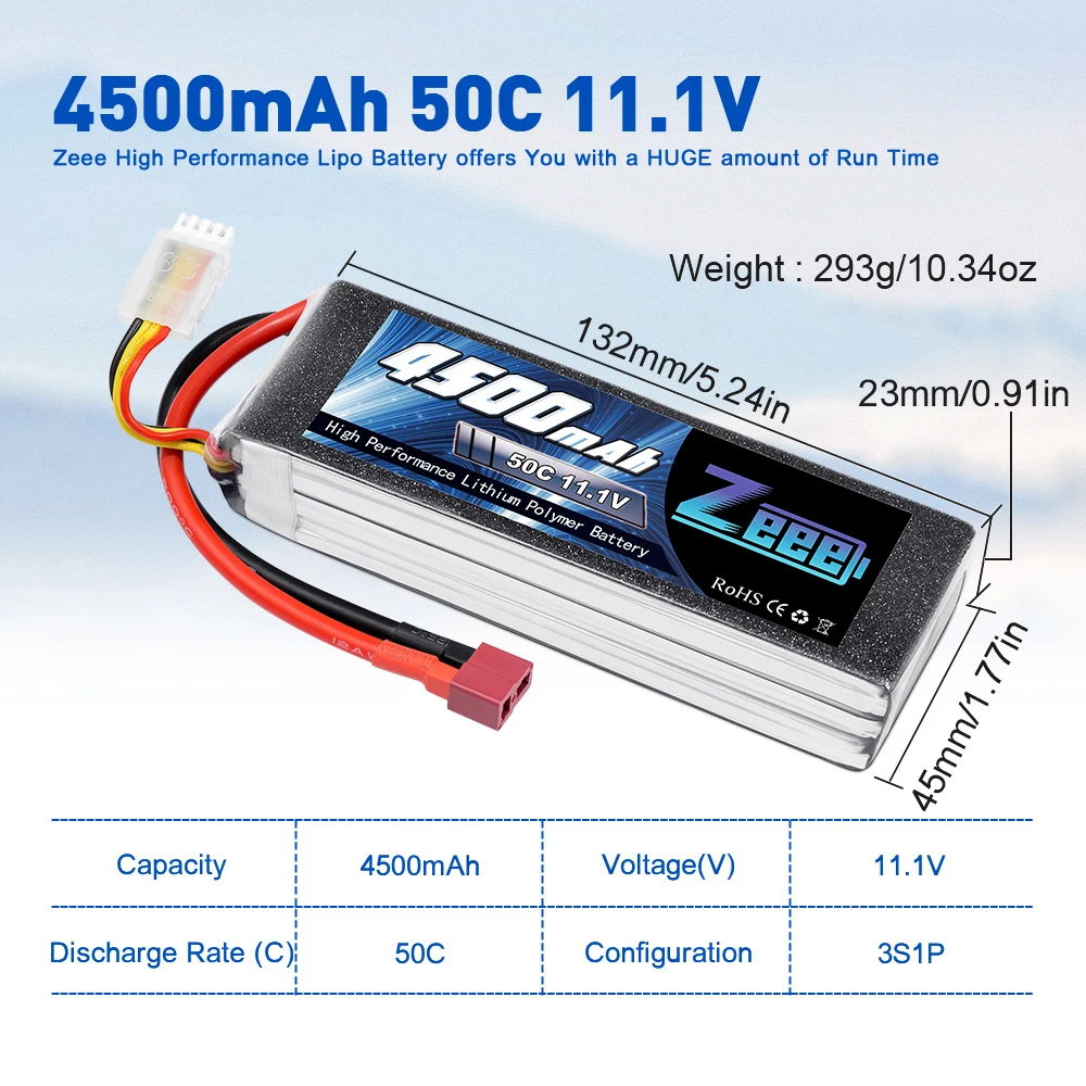2 единицы Zeee 11,1 V 4500 мА/ч, 50C 3S LiPo Батарея с Т-образный разъем XT60 Разъем для RC автомобиль Heli Quad Дрон Heli коптера RC самолет