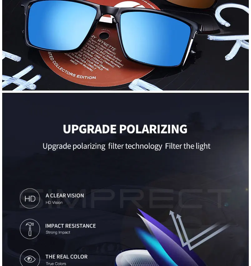 SIMPRECT поляризованные солнцезащитные очки мужские зеркальные Квадратные Солнцезащитные очки для мужчин Ретро Винтажные Солнцезащитные очки антибликовые водительские очки