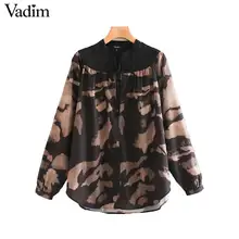 Vadim, Женская винтажная блузка с принтом, длинный рукав, шнурок, Ретро стиль, рубашки, женские, стильные, базовые, негабаритные топы, blusas LB579