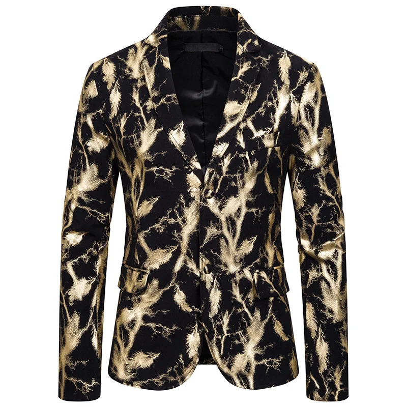 Мужской костюм slim fit модный принт Золотое Тиснение костюм платье представление пальто