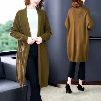

New Cotton Solid Cardigan Long Sleeve Knitted Sweater Women Open Stitch Casual Sweters Women Invierno 2019 Loose Cardigan Mujer
