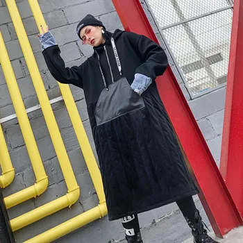 

Women Oversize Hooded Pullover Hoodie Fleece Thick Splice Long Coat Outerwear Female Streetwear Cloak Sweatshirt Autumn Winter