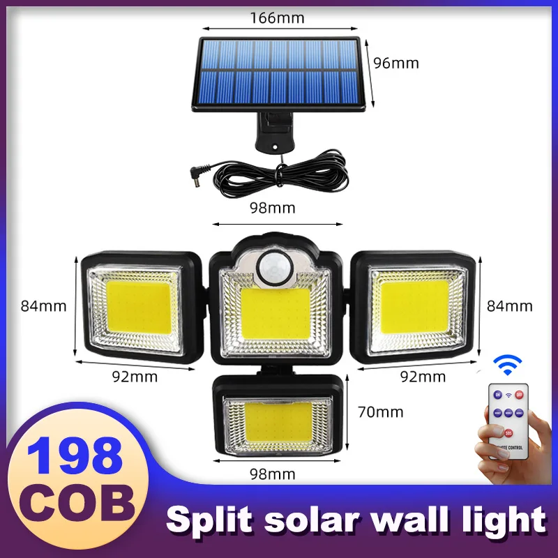 198 192 LED Solar Light 2000W Motion Sensor 4 Heads 3 Modes Solar Wall Lamp IP67 Waterproof Outdoor Landscape Security Lighting solar torch lights Solar Lamps