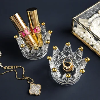 

2PCSNew Crown Puff Makeup Egg Glass Storage Box Household Desktop Jewelry Beauty Tool Storage Exquisite Decorative Candle Holder