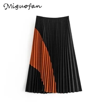 Miguofan, женские юбки из искусственной замши, плиссированные юбки, винтажные, сочетающиеся цвета, осенняя женская элегантная юбка на молнии, Юбки миди для женщин, Новинка