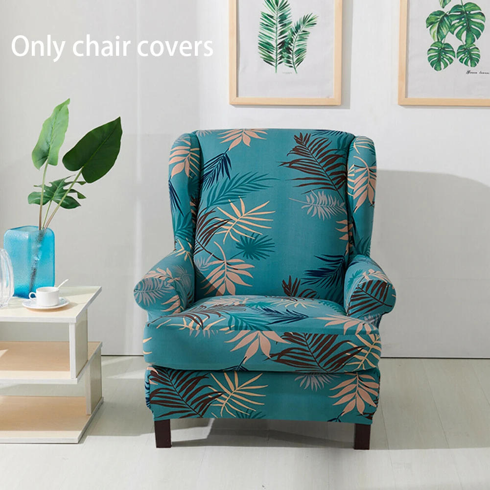 

2pcs/set Wing Chair Slipcover Protective Cover Removable Elastic Leaves Printed
