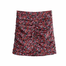 Осенне-зимняя Новинка, Женская винтажная плиссированная мини-юбка с высокой талией и принтом, Повседневная одношаговая юбка, 08389466600