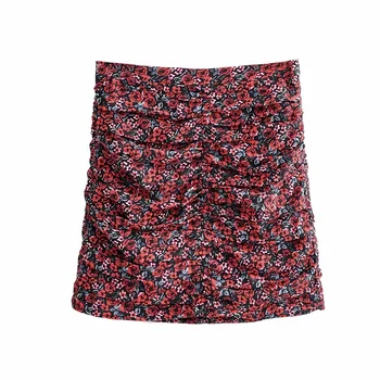 

Autumn and winter 2019 new women's Vintage high waist pleated fabric printed mini skirt casual one step skirt 08389466600