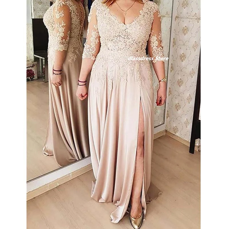 Vestidos para madre De la Novia, ropa De fiesta De boda, De manga larga, color champán, con abertura lateral, a medida, talla grande, 2022|Vestidos para la de la novia| - AliExpress