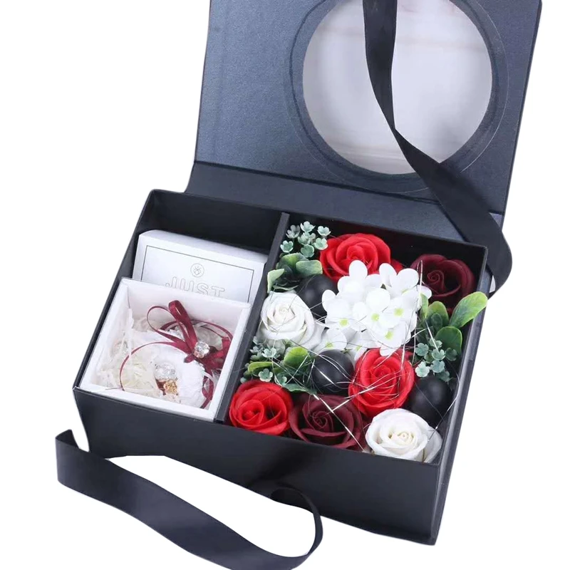 Мыло цветок букет с упаковочной коробкой красная ароматическая роза на День святого Валентина мыло роза в подарочной коробке - Цвет: Black