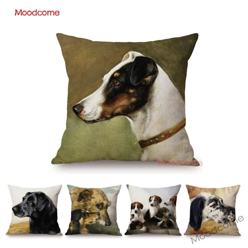 

Adorable Nordic Cute Baby Dog Art Tricky Dog Shepherd Poodles Home Decoration Pillow Cover Sofa Chair Cotton Linen Cushion Cover
