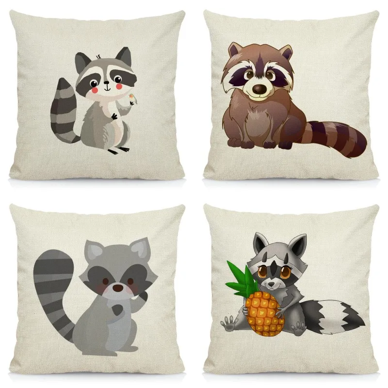 XUNYU Cartoon Raccoon Pillowcase Sofa Decorative Pillow Cover Square Cushion 45X45cm BT044 | Дом и сад