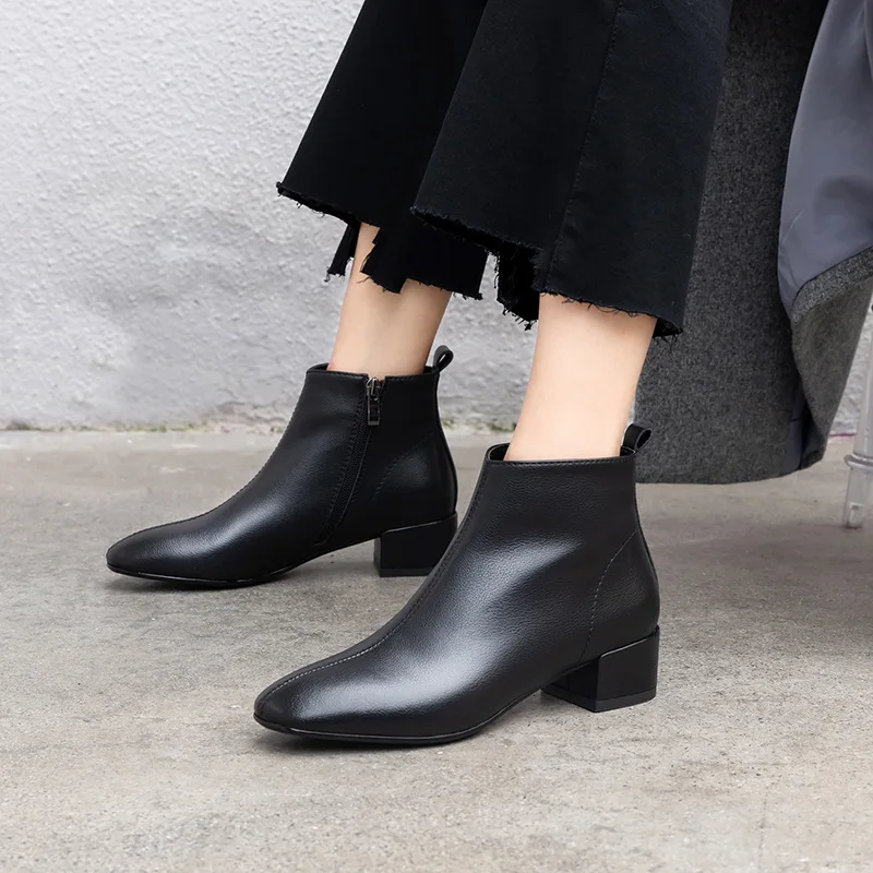 

Ozhouzhan WOMEN'S Shoes 2019 Winter New Style Large Size Chunky-Heel round-Toe Side Zipper High-Heel plus Velvet Short Boots