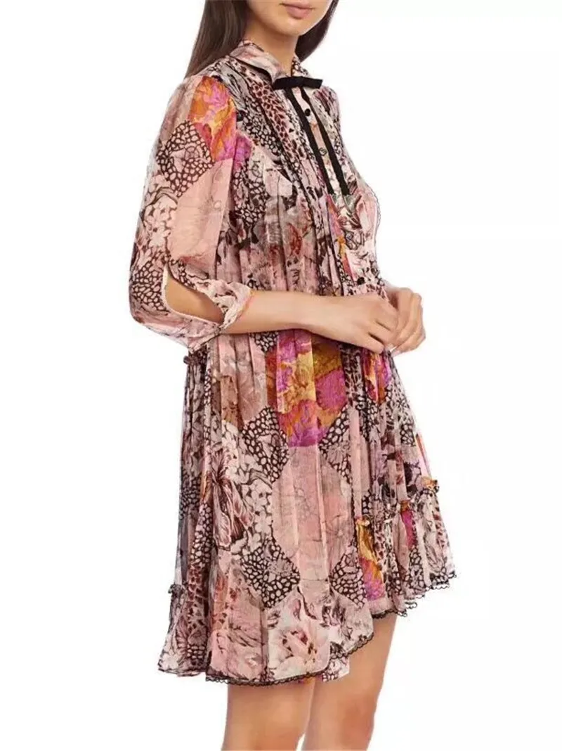 Осеннее Новое поступление шелковое мини-платье для отдыха на пляже высокого качества с цветочным принтом