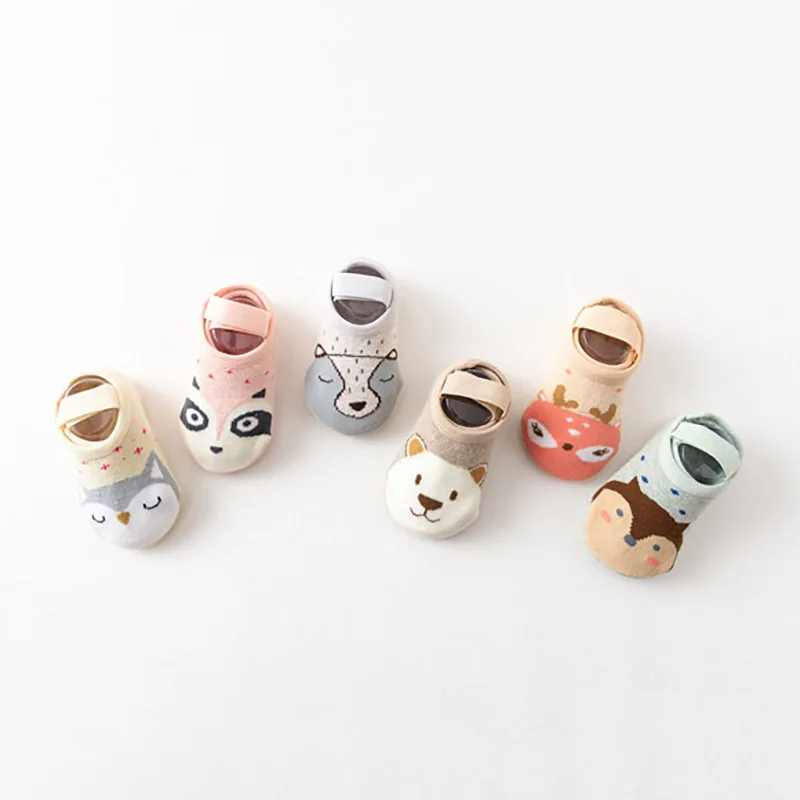 귀여운 여우 곰 동물 패턴 양말 미끄럼 방지 부드러운 면화 양말, 소년 소녀 그립 슬리퍼 바닥 양말 신발
