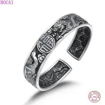 

S999 pure Silver bracelet Dragon Phoenix hand ornament men and women Thai silver matte craft classic ethnic style bracelet open