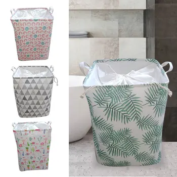 

Large Laundry Basket Drawstring Water-resistance Round Cotton Linen Clothes Storage Polyester Cotton Fabric +polyester Lining