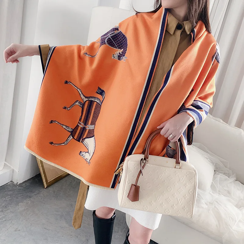 

2019 luxury Retro Carriage patterend Cashmere Scarf Women Winter Warm Shawls & Wraps Brand Designer Pashmina Thick blanket Capes