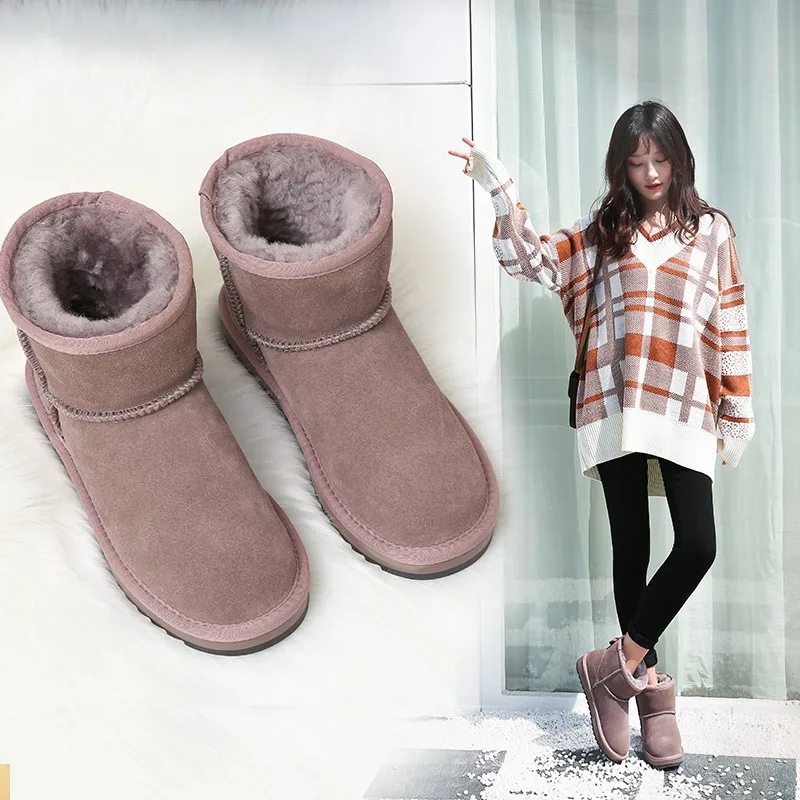 

Leather Waterproof Snow Boots New Style Fur Integrated Short Tube Boots Anti Slip Cotton Shoes Women Boots