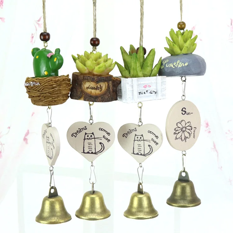 Creative Potted Plant Artificial Succulent Pant Creative Japanese Style Iron Art Metal Wind Chime Hanging Decoration Bell Birthd