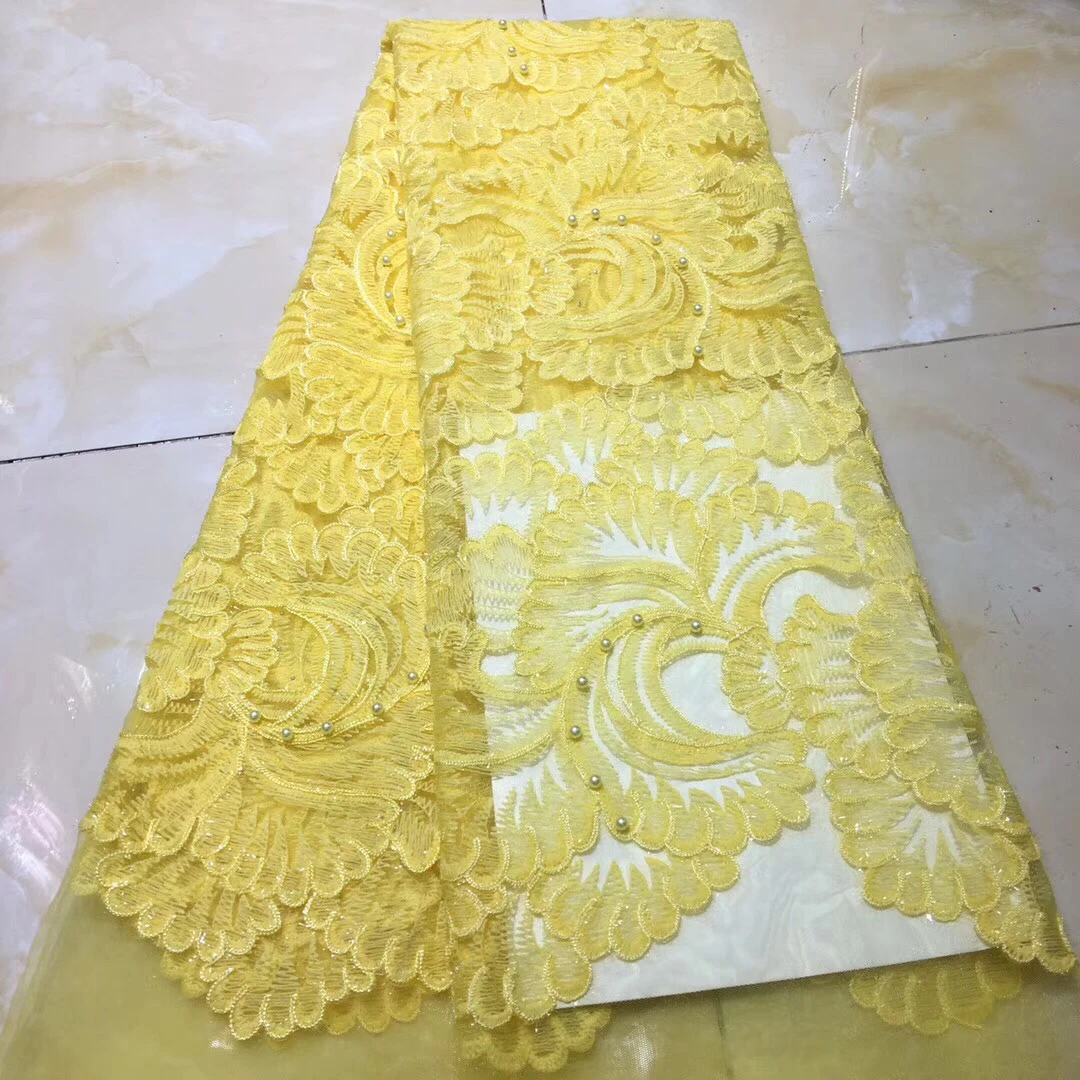 2020 Latest Yellow Lace Fabric High Quality Tulle African For Wedding Dress Beaded French LH9022 | Дом и сад