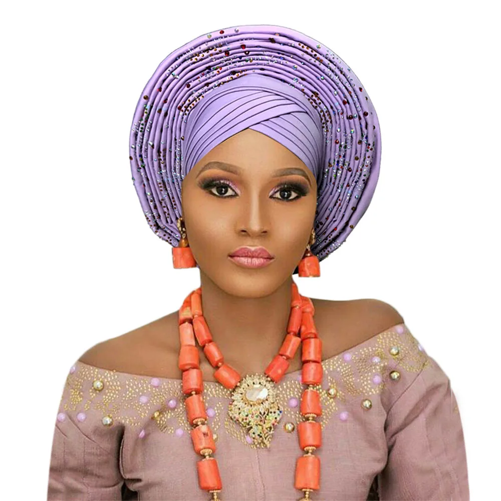 African headwraps for women African traditional headtie wedding auto gele women turban nigerian headwear (4)