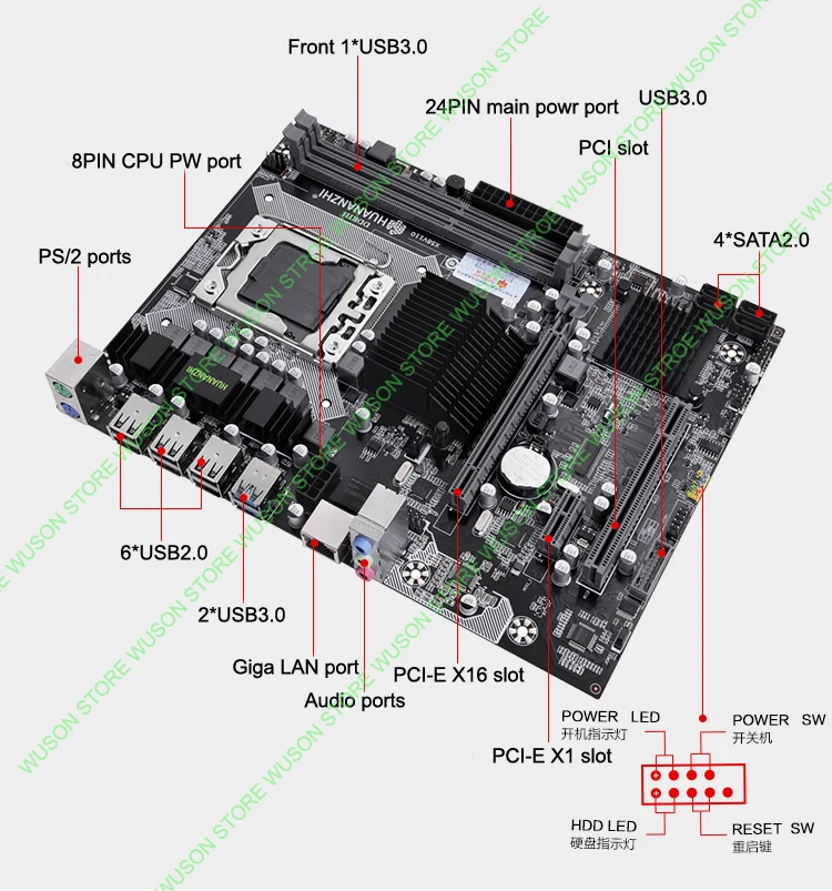 Материнская плата HUANANZHI X58 CPU LGA1366 с процессором Xeon X5650 и кулером ОЗУ 8 Гб (2*4G) REG ECC