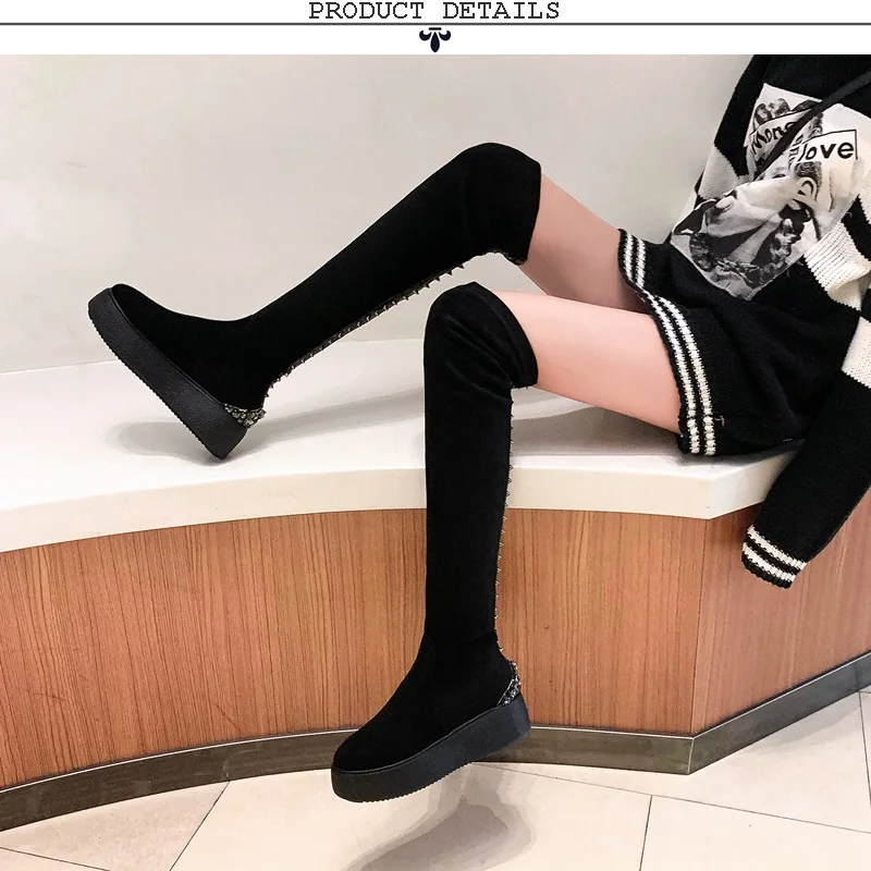 ZVQ winter newest fashion over knee boots outside comfortable high heels platform crystal kid suede women shoes drop shipping