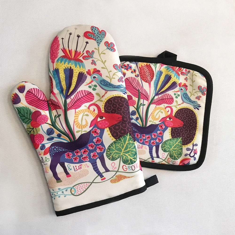 Cartoon bunny pattern Baking Gloves Insulation Mat Microwave Oven Cooking Mitts Nordic Baking Potholders Kitchen Accessories silicone oven mitts kitchen gloves silicone oven gloves cotton pot holders