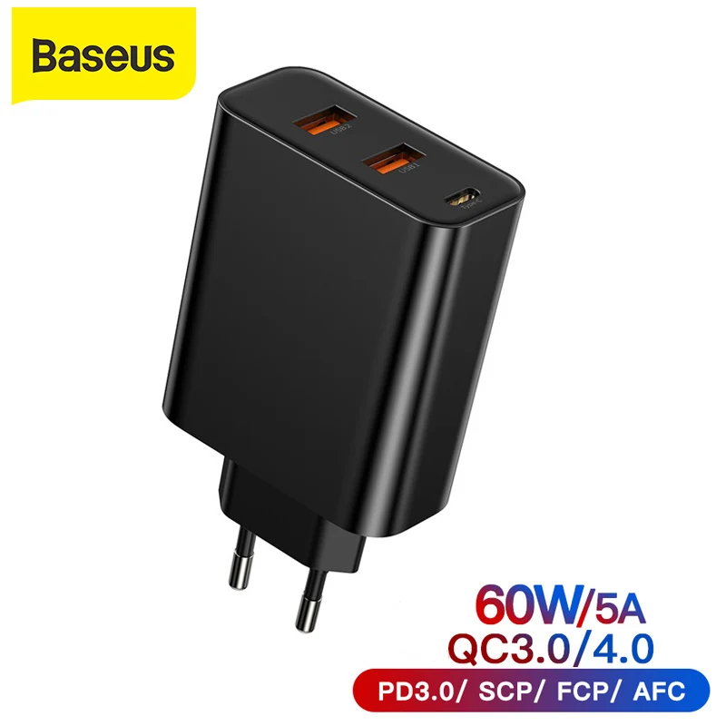 Сетевое зарядное устройство Baseus 60 Вт с двумя разъемами USB 3 0 4 Type C|Зарядные