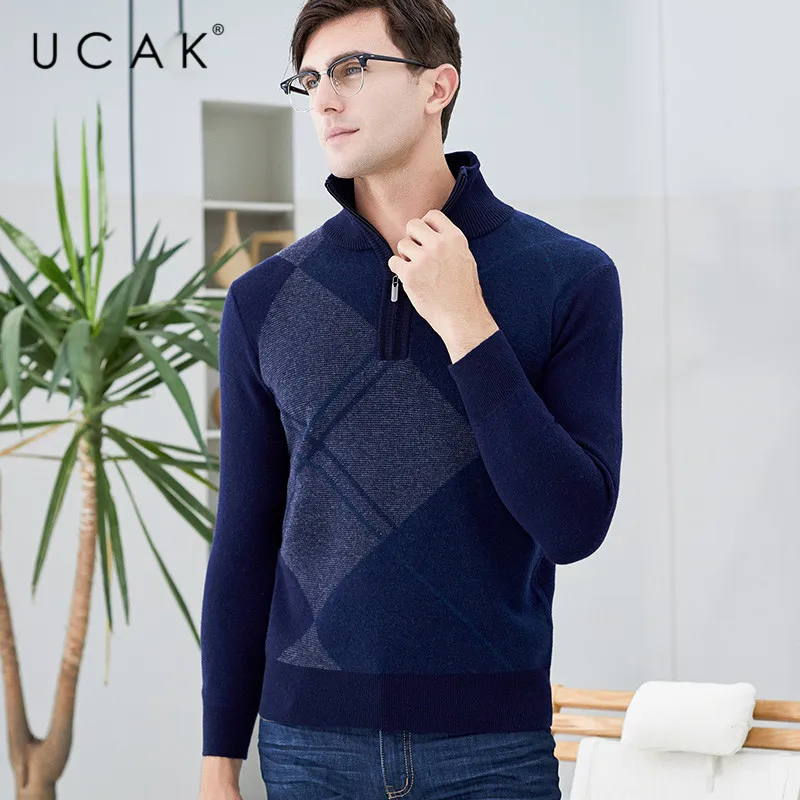 Black Friday UCAK Brand Pure Merino Wool Sweater 2019 New Arrival Casual Zipper Warm Winter Streetwear Pull Homme Pullover Sweaters U3125