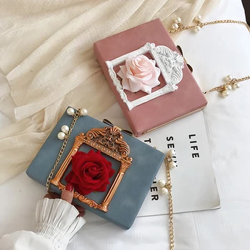 

Vintage Baroque Flower Embossed Leather Box Women's Handbag Women Pearl Chain Messenger Pu Shoulder Bags Mini Lady Crossbody Bag