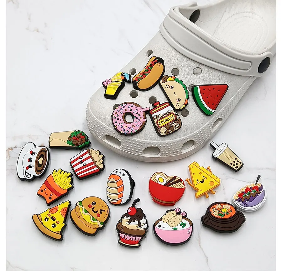 Dropshipping 1Pcs PVC Shoe Buckle Accessories Funny DIY Cute Food Shoes Decoration Jibz For Croc Charms Kids X-mas Gift