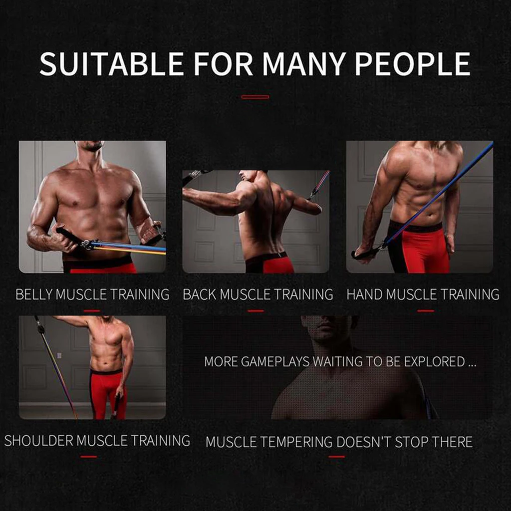 11pcs Fitness Resistance Bands 10/15/20/25/30lb Elastic Rope Set for Indoor Home Gym Exercise Workout Muscle Body Training 1.2m