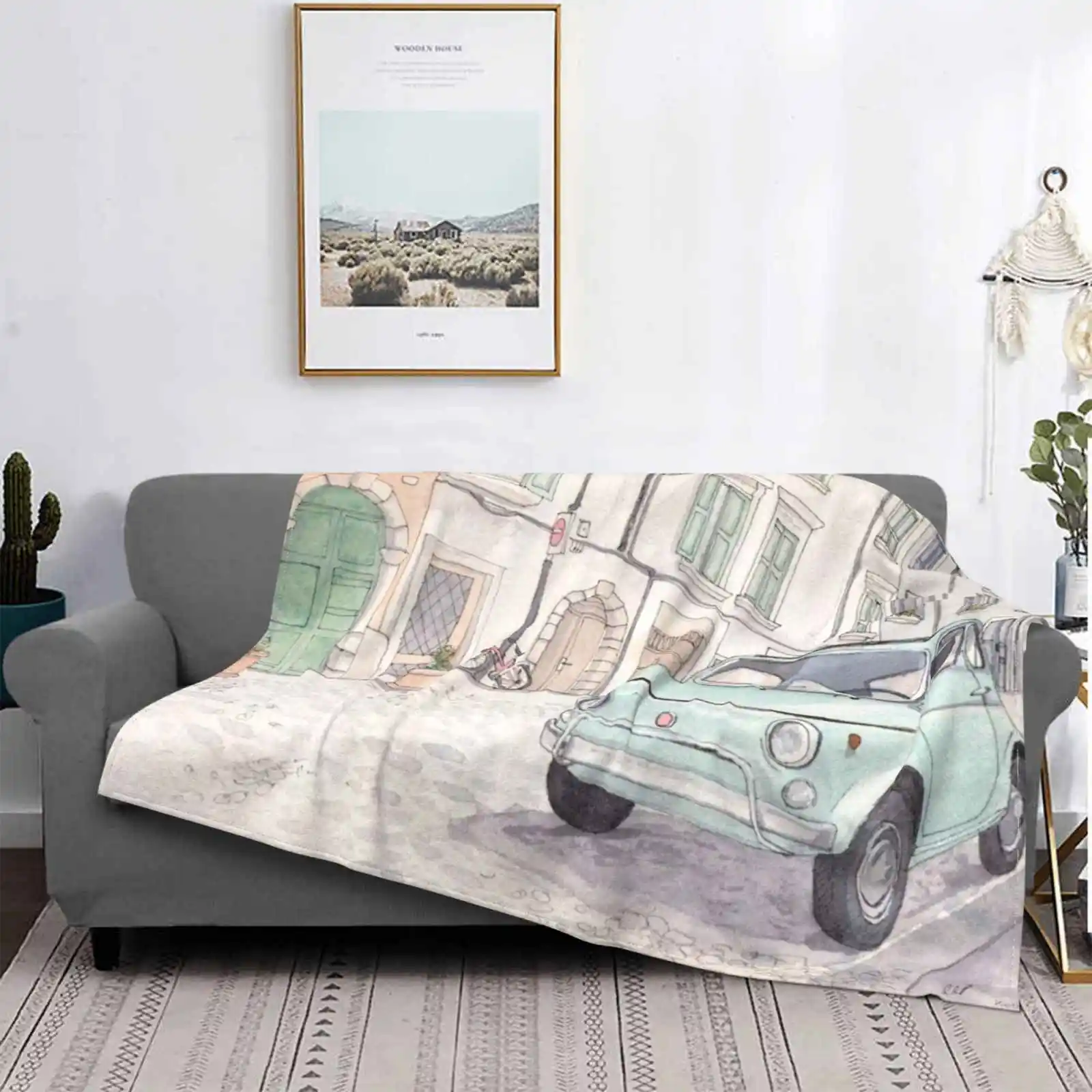 Vintage Fiat 500 Soft Warm Throw Coperta Fiat 500 Cinquecento Fiat500 Vintage Car Italy Mint Street Cute Auto Automotive