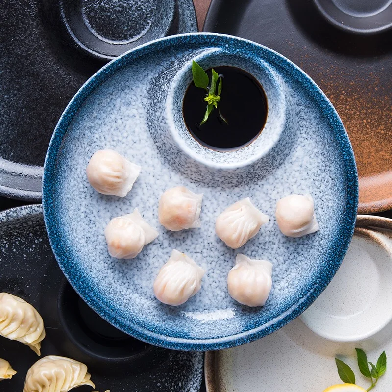 LingAo Dumpling dish Household porcelain tableware with vinegar Japanese round creative cold retro separate | Дом и сад