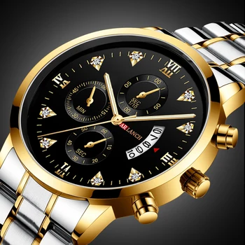 

Golden Watches for Men Fashion Business Diamond Top Brand Luxury Quartz Male Clock Waterproof Wristwatches Relogio Masculino