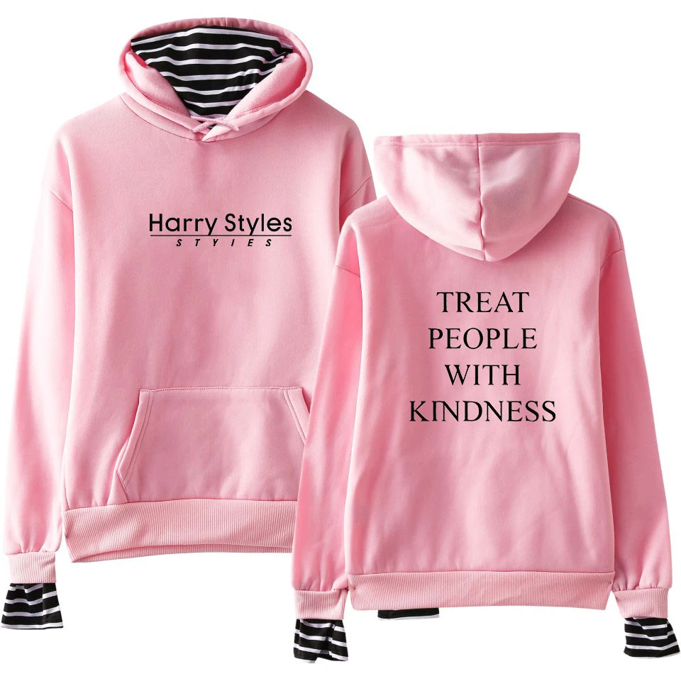 

Harry Styles Treat People With Kindness Print Fake Two Piece Hoodies Fashion Hip Hop Hoodie Sweatshirt Streetwear Jacket Clothes