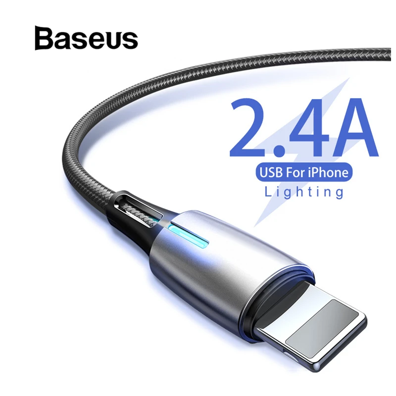  Baseus 2.4A USB Kabel für iPhone XR XS Max 11 Pro Max Schnelle Lade USB Ladegerät Kabel LED Daten K