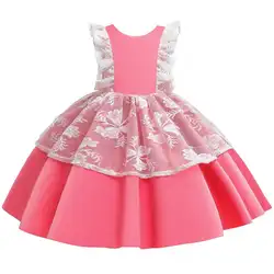 Летние кружевные платья принцессы для маленьких девочек; праздничное платье для девочек; свадебное платье с цветочным узором для девочек;