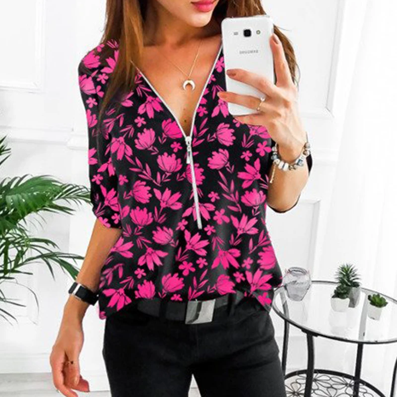 V Neck Shirt Loose Floral Print Tunic Shirt Plus Size Tops 2020 Spring Front Zipper Blouse Fashion Woman Clothes 5XL Women Tunic V Neck Shirt Loose Floral Print Tunic Shirt Plus Size Tops 2020 Spring Front Zipper Blouse Fashion Woman Clothes 5XL Women Tunic
